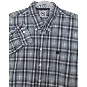 Cinch Shirt Mens 2XL Gray Plaid Long Sleeve Button Front Western Cotton Casual